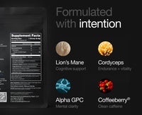 Functional ingredients including Lion’s Mane,Cordyceps,Alpha GPC and Coffeeberry.
