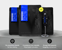 Triple subscription bundle of MAGIK Mushroom Coffee with three black bags and electric frother